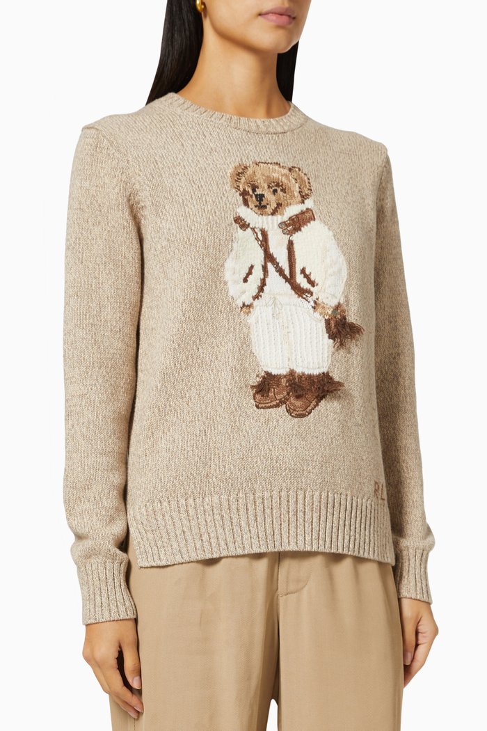 

Polo Bear Sweater in Cotton Knit, Neutral