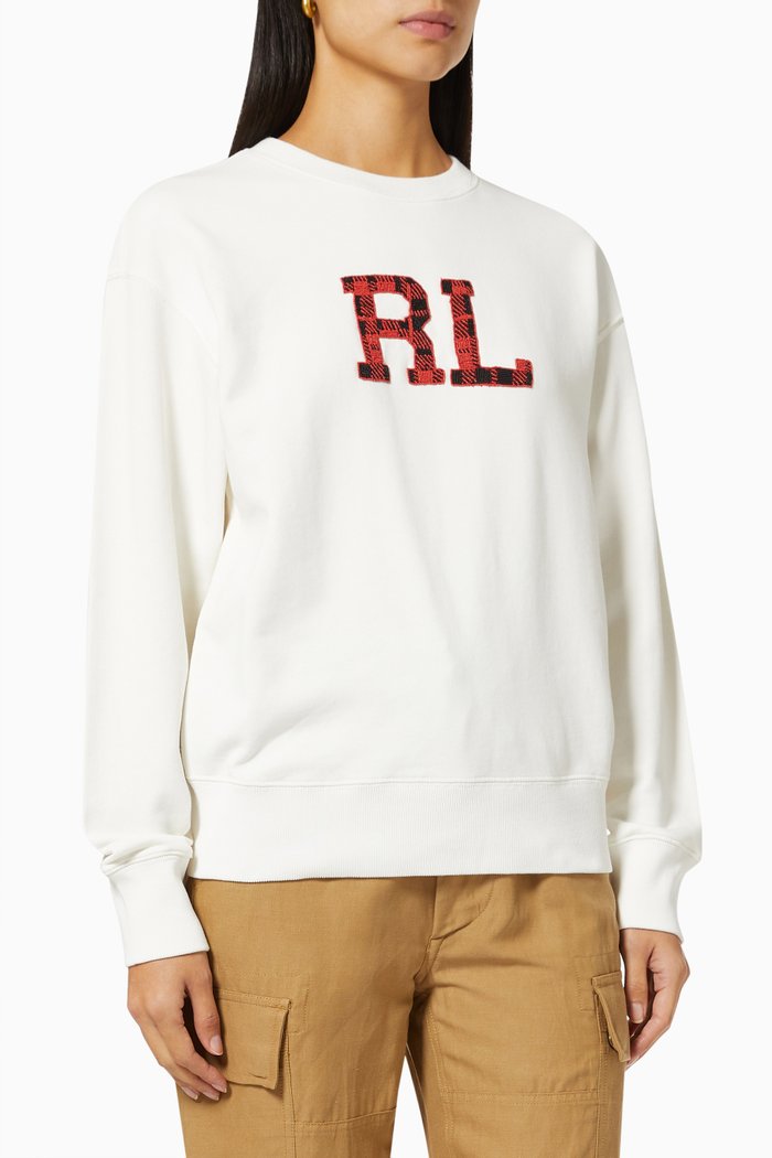 

Beaded Logo Sweatshirt in French Terry, White