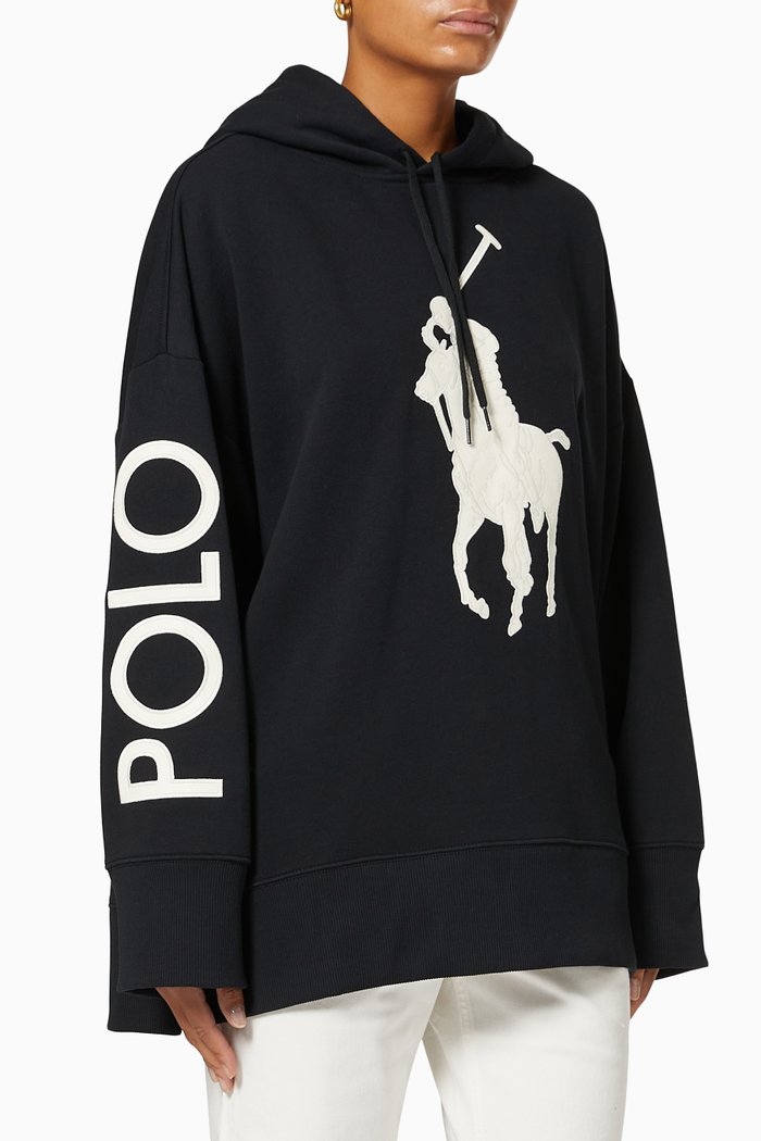 

Logo Print Hoodie in Cotton Fleece, Black