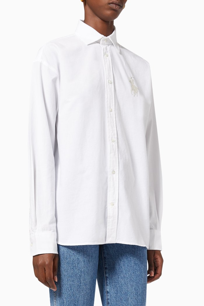 

Beaded Big Pony Oxford Shirt, White