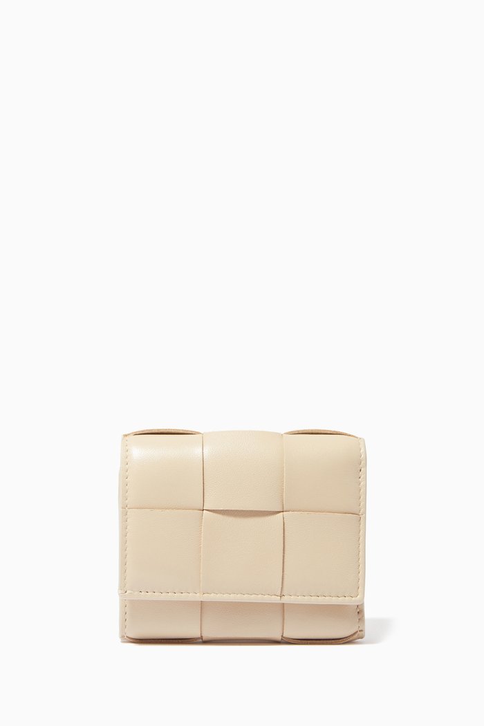 

Tri-fold Zip Wallet in Intrecciato Nappa, Neutral
