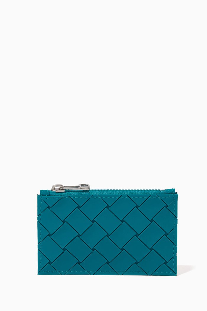 

Zipped Card Case in Intrecciato Rubber & Cotton, Blue