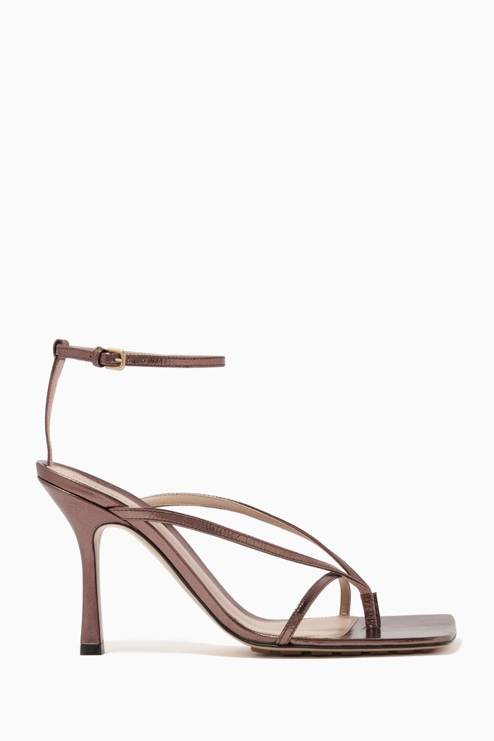 

Stretch Sandals in Metallized Leather, Brown