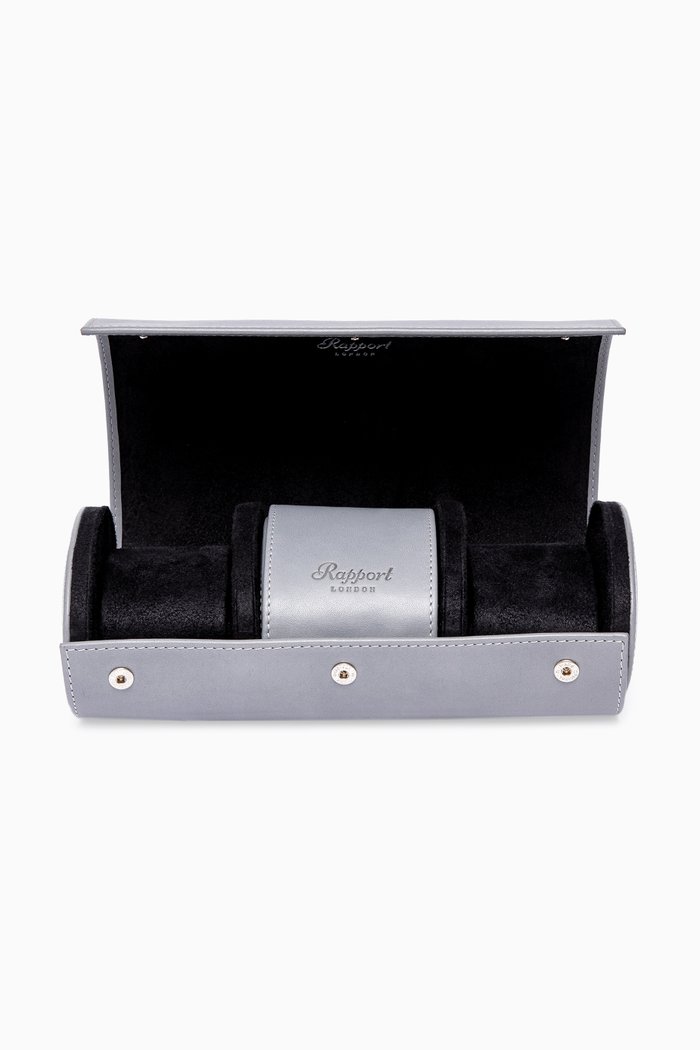 

Hyde Park Three Watch & Cufflinks Roll in Leather, Grey