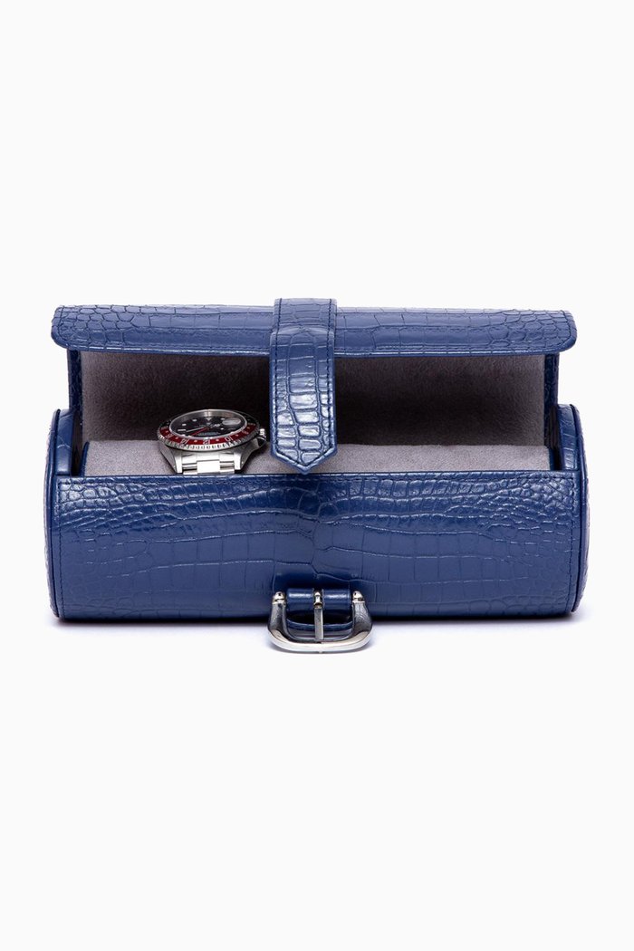 

Marlow Three Watch Roll in Snakeskin-embossed Leather, Red