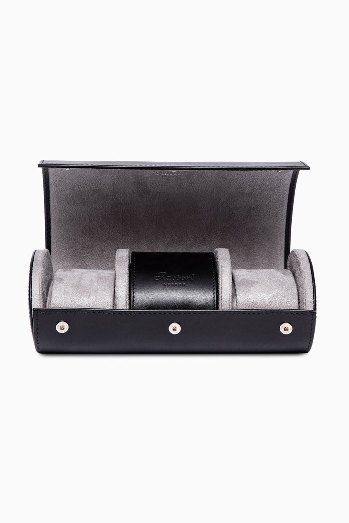 

Hyde Park Three Watch & Cufflinks Roll in Leather, Black