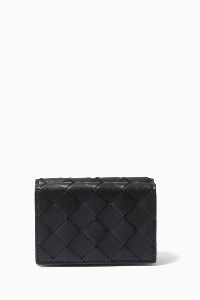 

Tri-fold Card Case in Intrecciato Calfskin, Black