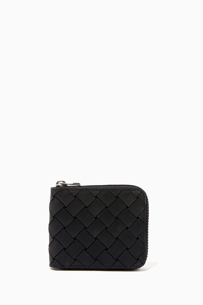

Compact Zip Around Wallet in Intrecciato Nappa, Black