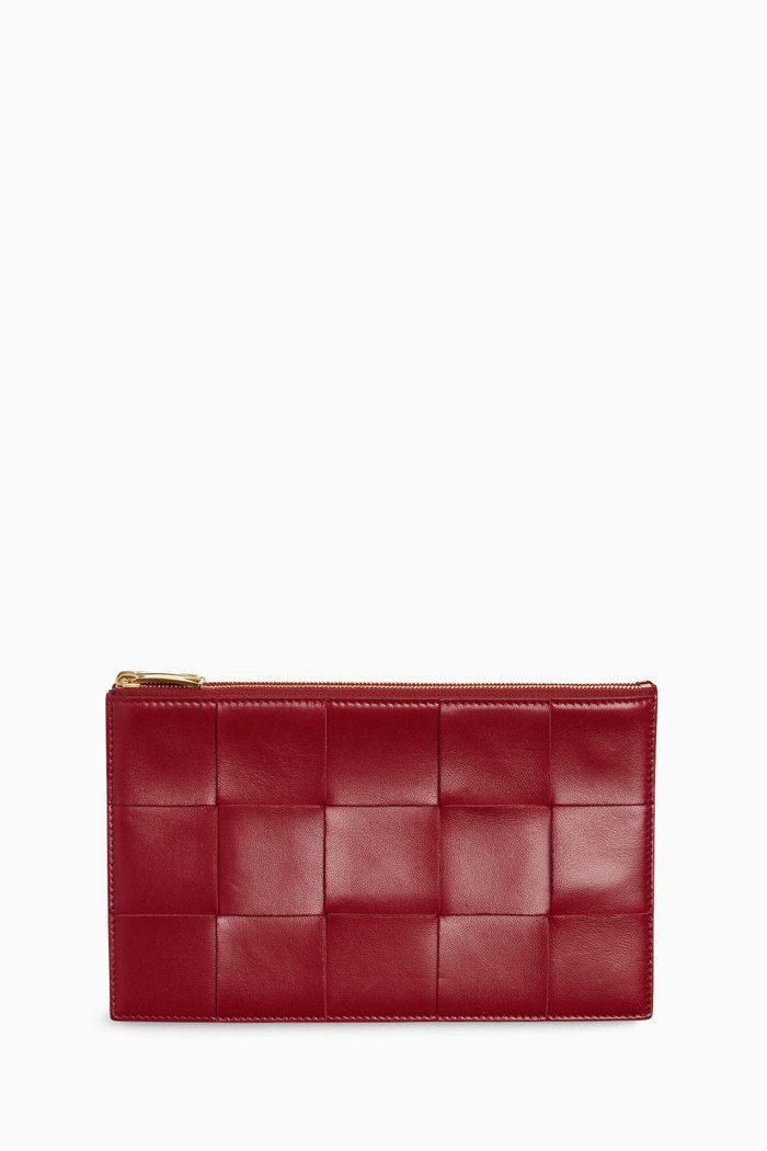 

Trio Pouch in Intrecciato Nappa, Red
