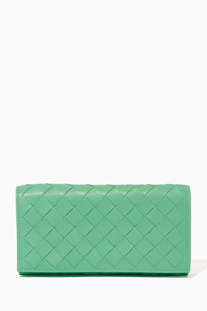 

Flap Wallet in Intrecciato Nappa, Green