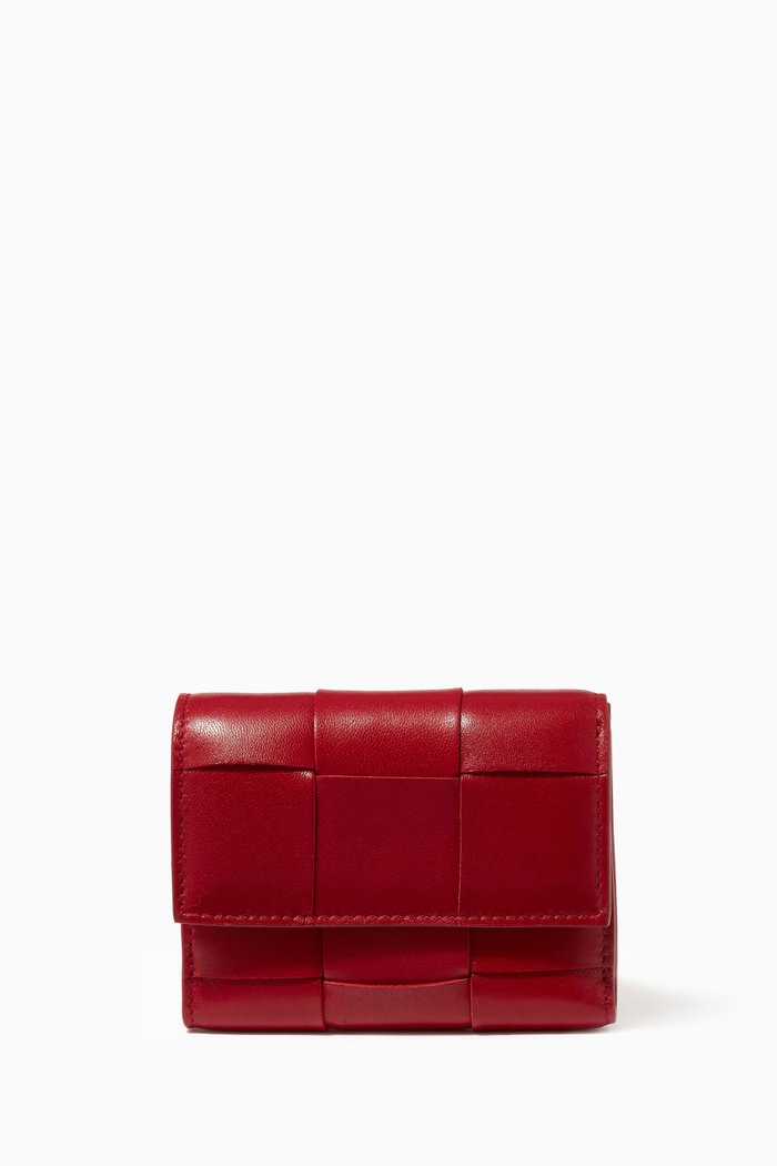 

Tri-fold Zip Wallet in Intrecciato Nappa, Red