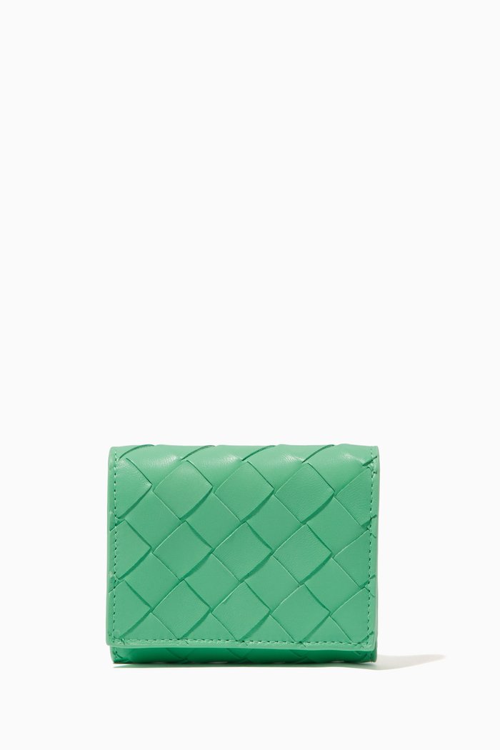 

Tri-fold Zip Wallet in Intrecciato Nappa, Green