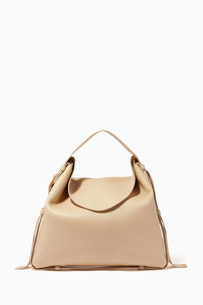 

Medium Cradle Shoulder Bag in Leather, Neutral