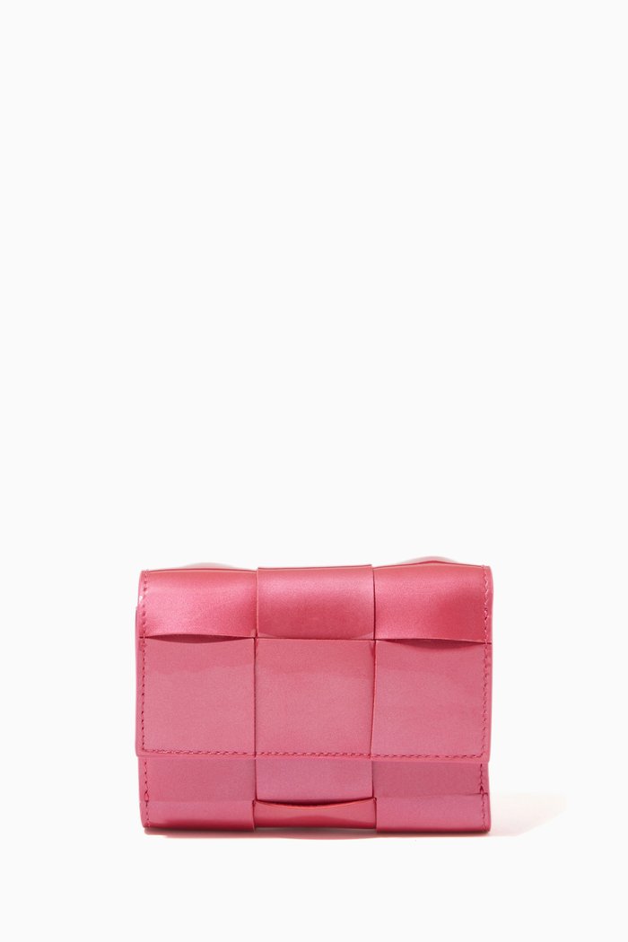 

Mini Tri-fold Zip Wallet in Intrecciato Nappa, Pink