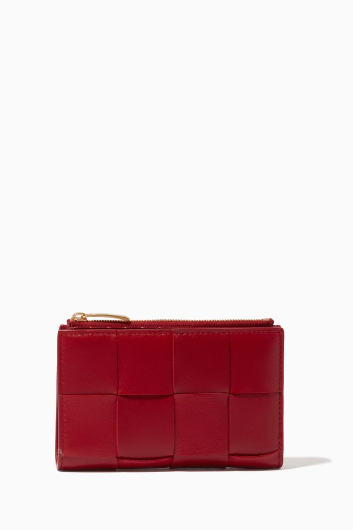 

Bi-fold Zip Wallet in Intrecciato Nappa, Red