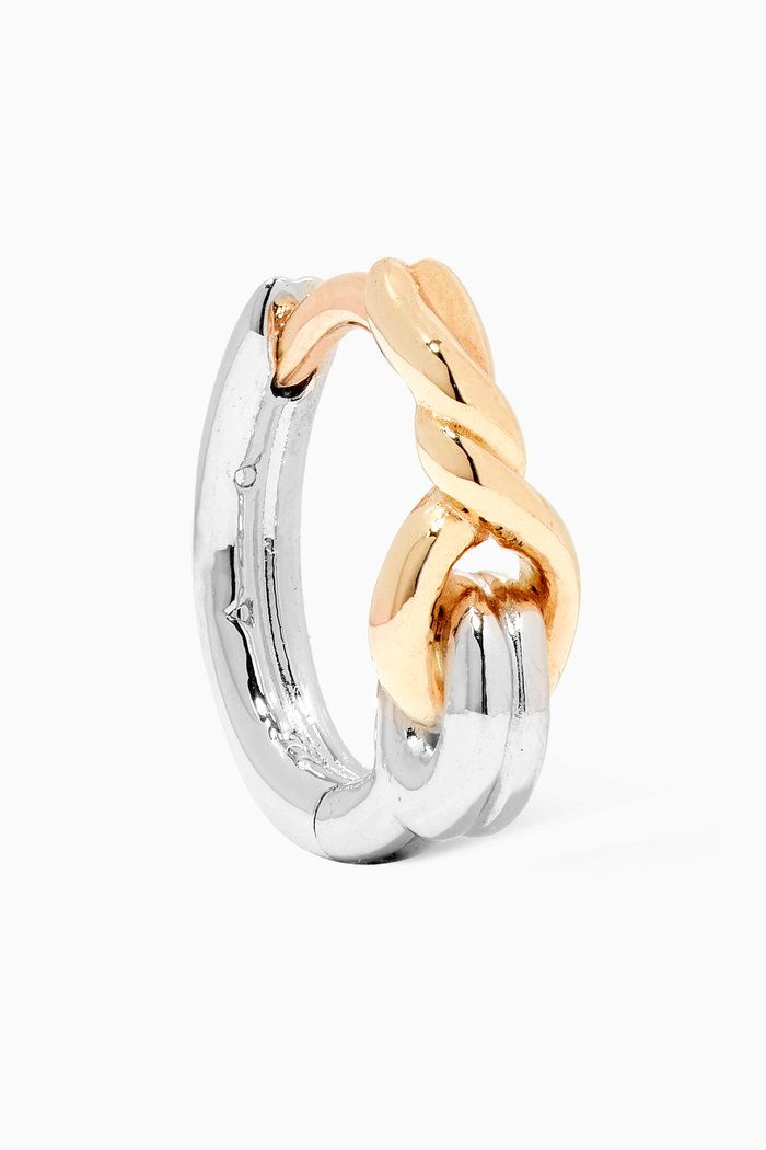 

Mixed Metal Locked Single Huggie Hoop in 9kt Yellow Gold & Sterling Silver
