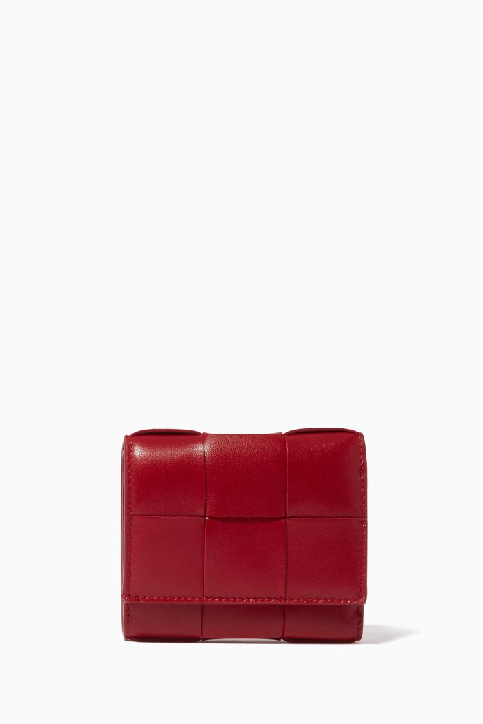 

Tri-fold Zip Wallet in Intrecciato Nappa, Red