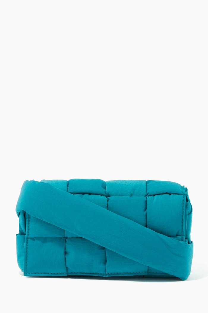 

Mini Padded Tech Cassette Belt Bag in Intrecciato Nylon, Blue