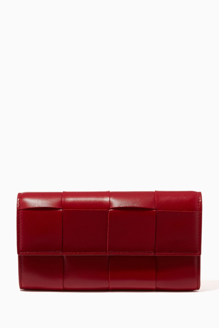 

Flap Wallet in Intrecciato Nappa, Red