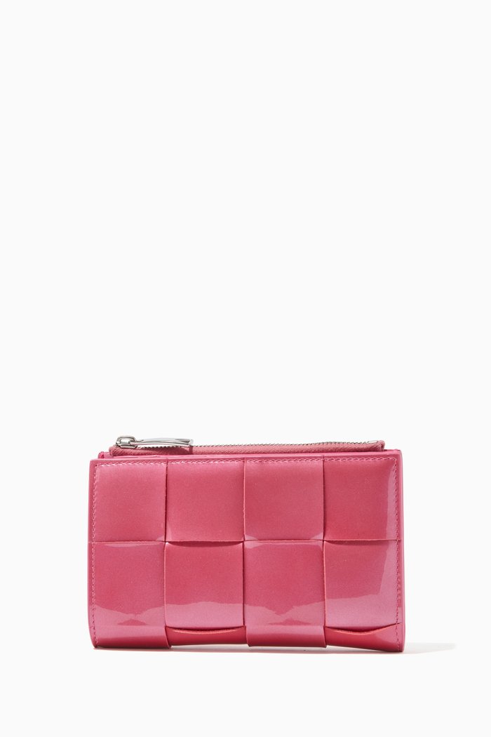 

Bi-fold Zip Wallet in Brushed Leather, Pink