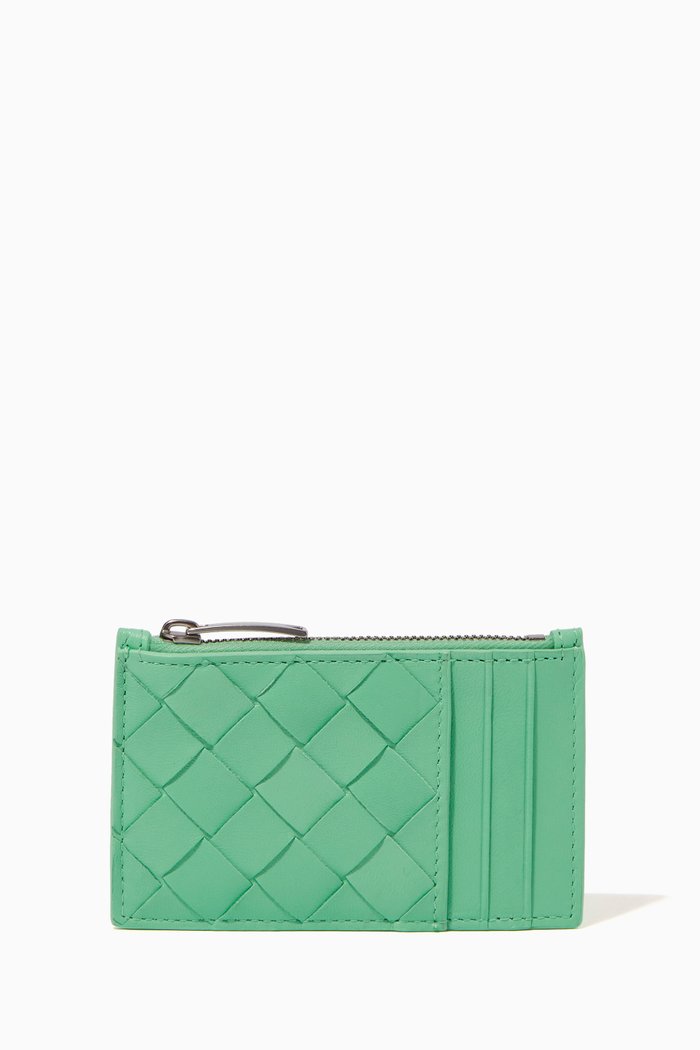 

Zipped Card Case in Intrecciato Nappa, Green