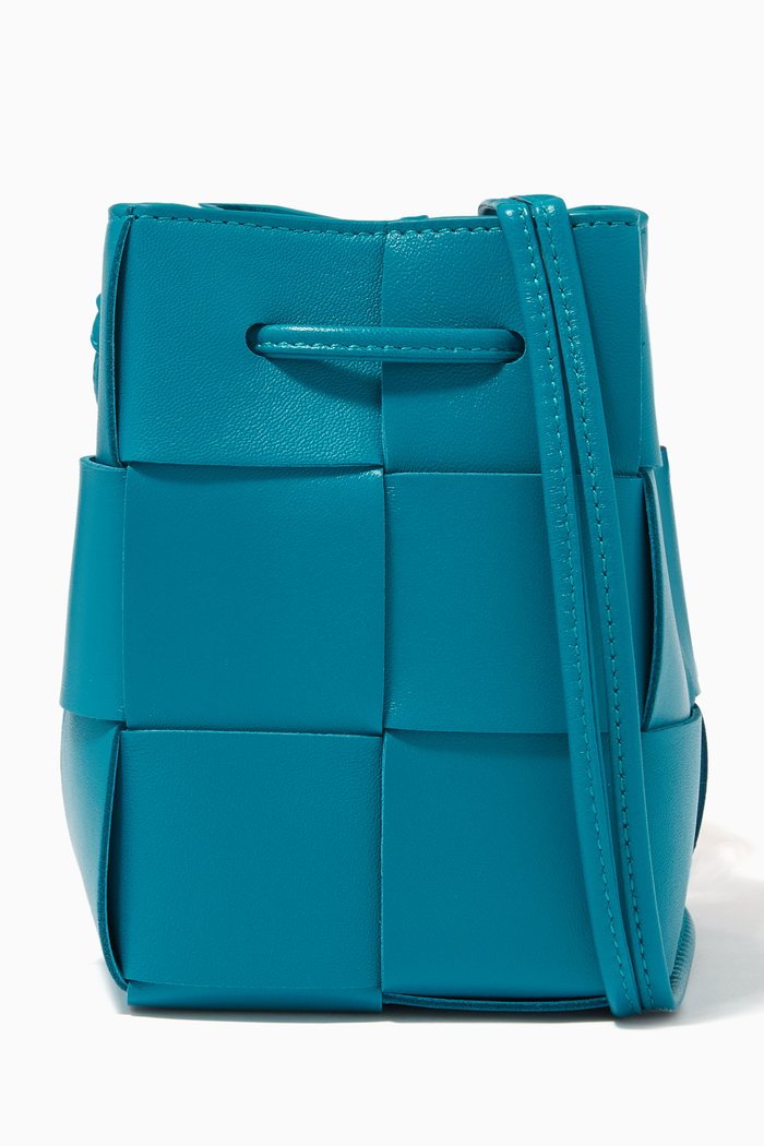 Mini Cassette Bag in Intrecciato Leather, Blue