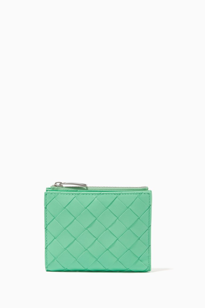 

Mini Bi-fold Zip Wallet in Intrecciato Nappa, Green