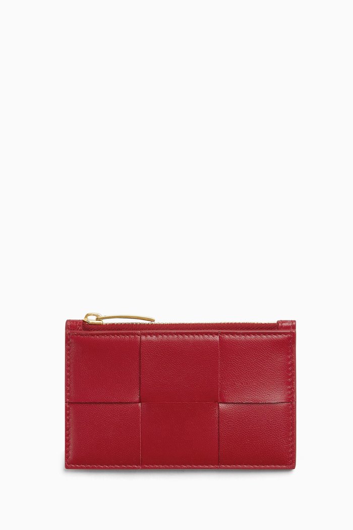 Zipped Card Case in Intrecciato Nappa, Red