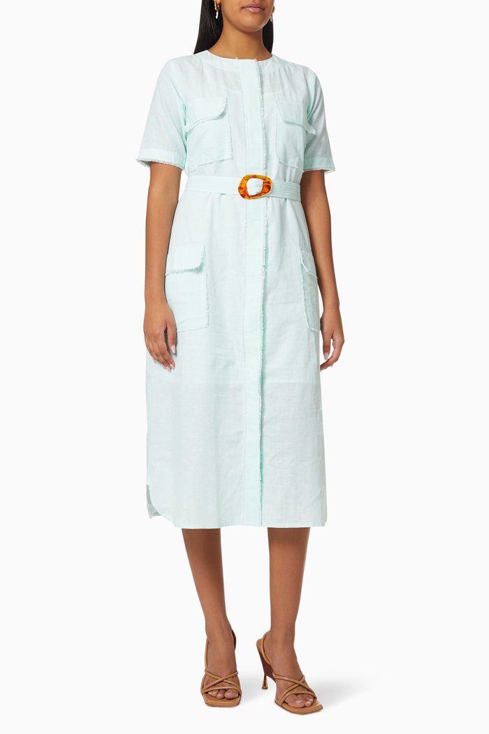 

Rita Shirt Dress in Linen, Blue