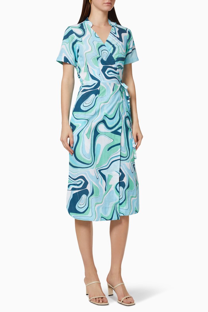 

Oria Wrap Dress in Linen, Blue