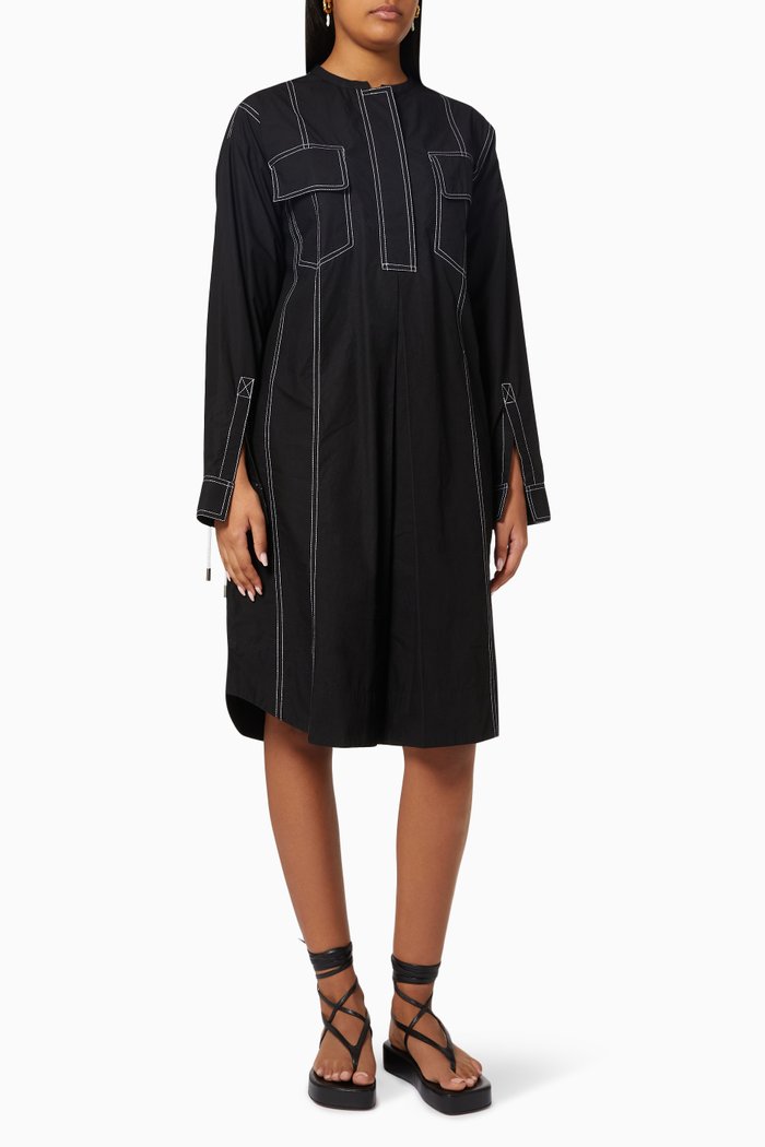 

Roxanne Shirt Dress in Cotton Poplin, Black