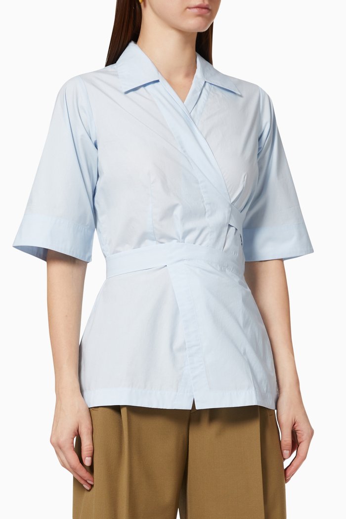 

Hailey Wrap Shirt in Cotton Blend, Blue