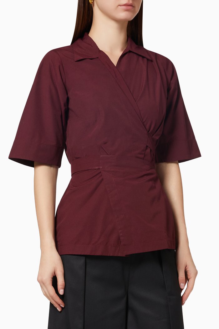 

Hailey Wrap Shirt in Cotton Blend, Burgundy