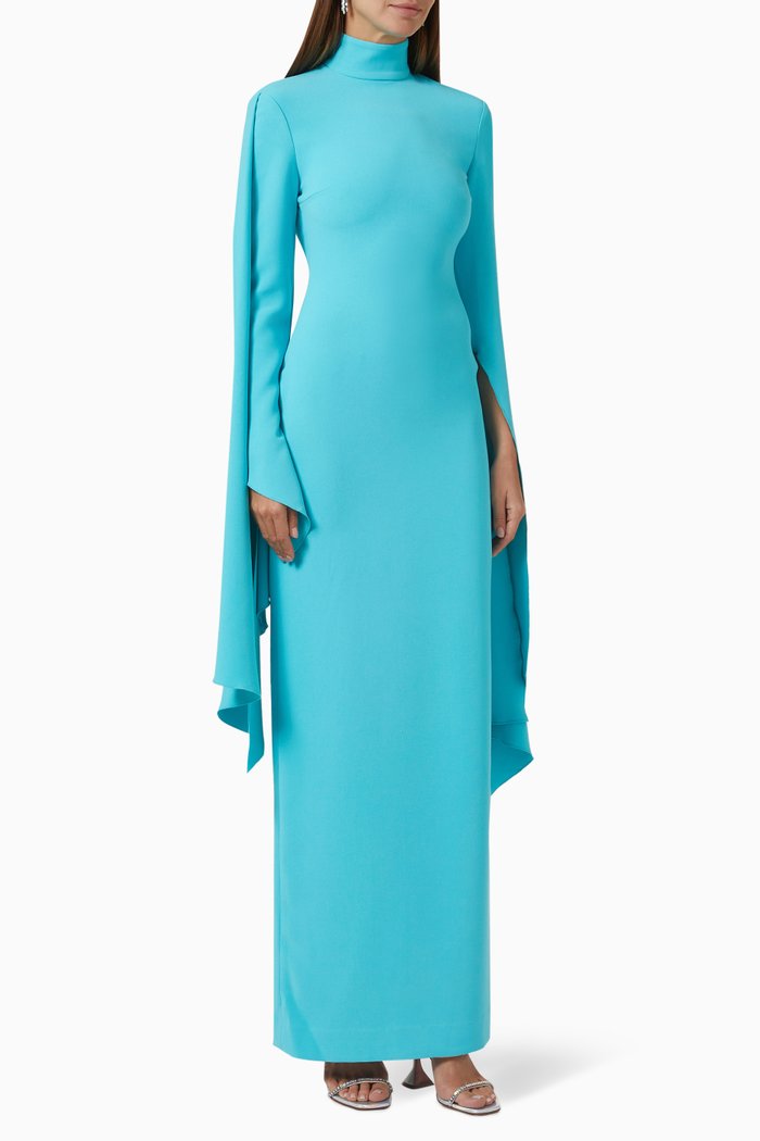 Layla Maxi Dress in Crepe, Blue