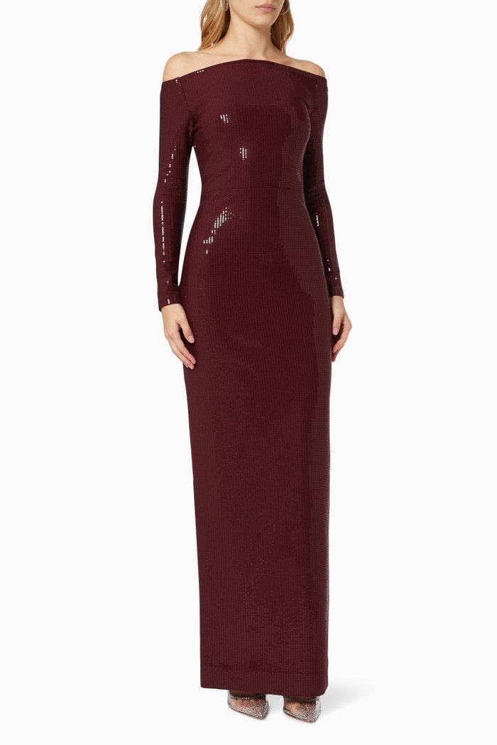 

Ruby Maxi Dress in Sequin Knit, Burgundy