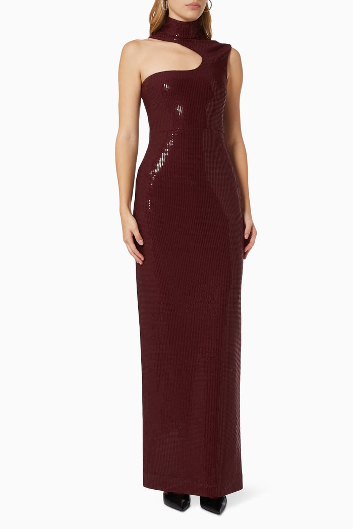 

Yara Maxi Dress in Sequin Knit, Burgundy