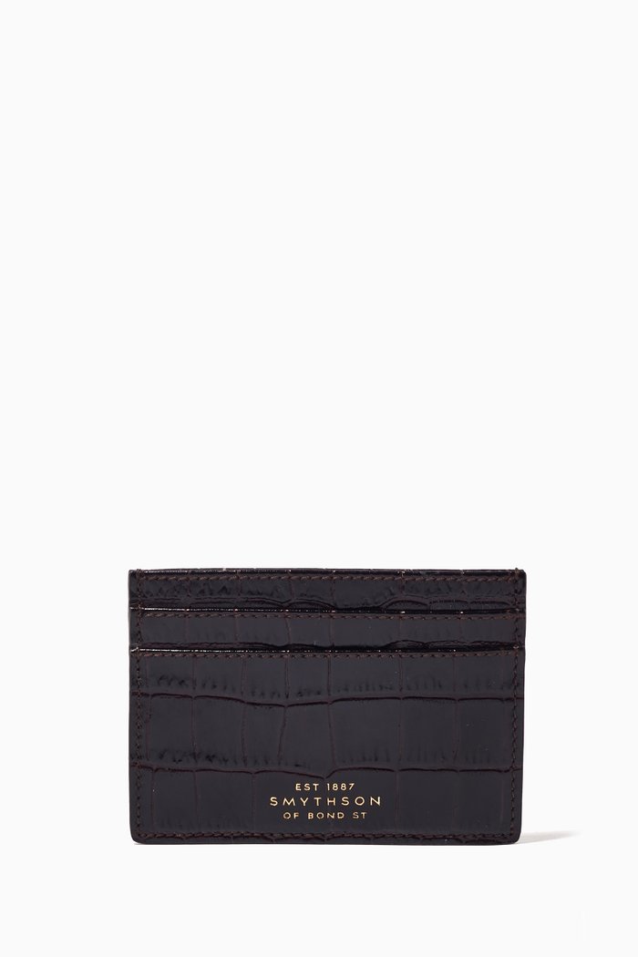 

Mara Card Holder in Croc-Embossed Leather, Brown