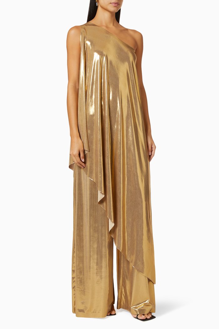 

One Shoulder Diagonal Tunic in Lamé, Gold