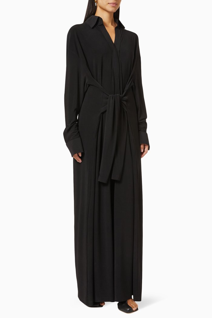 

Oversize Ty Front Jumpsuit in Poly Lycra, Black