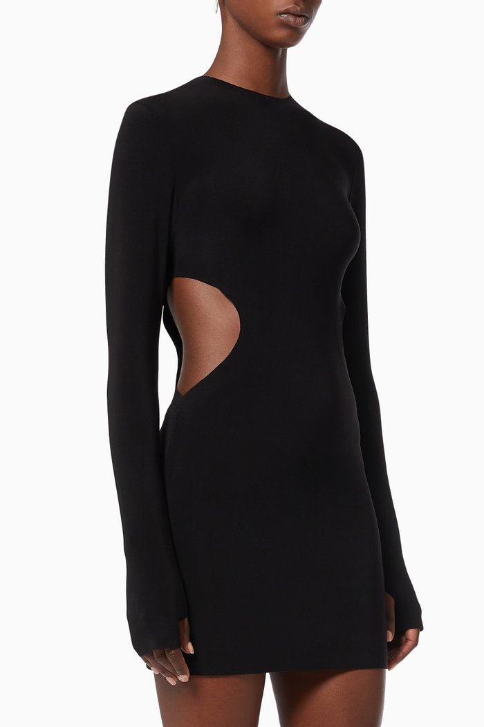 Cutout Mini Dress in Poly Lycra, Black