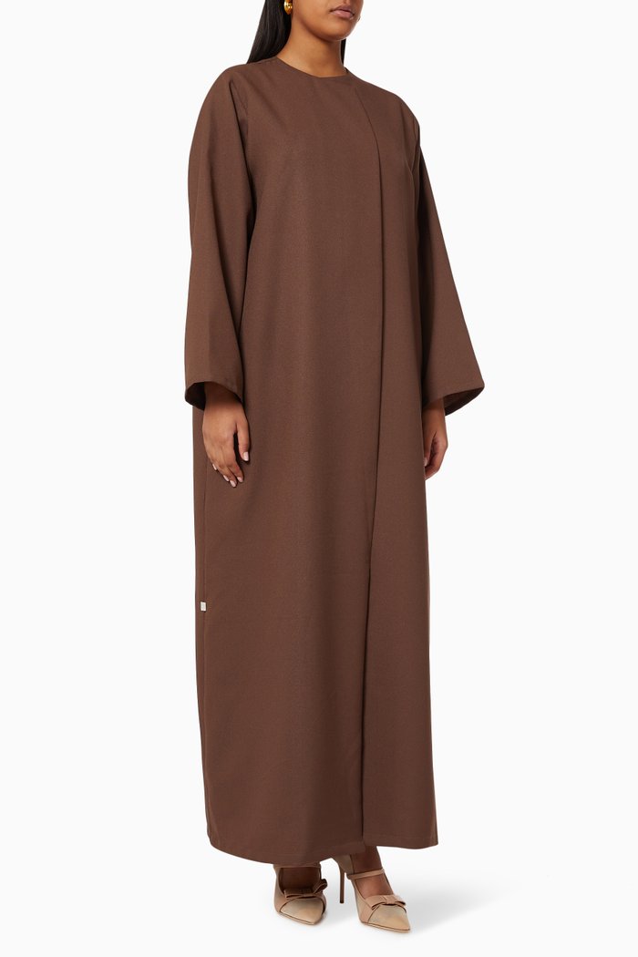 

Collared Abaya Set in Crepe, Brown