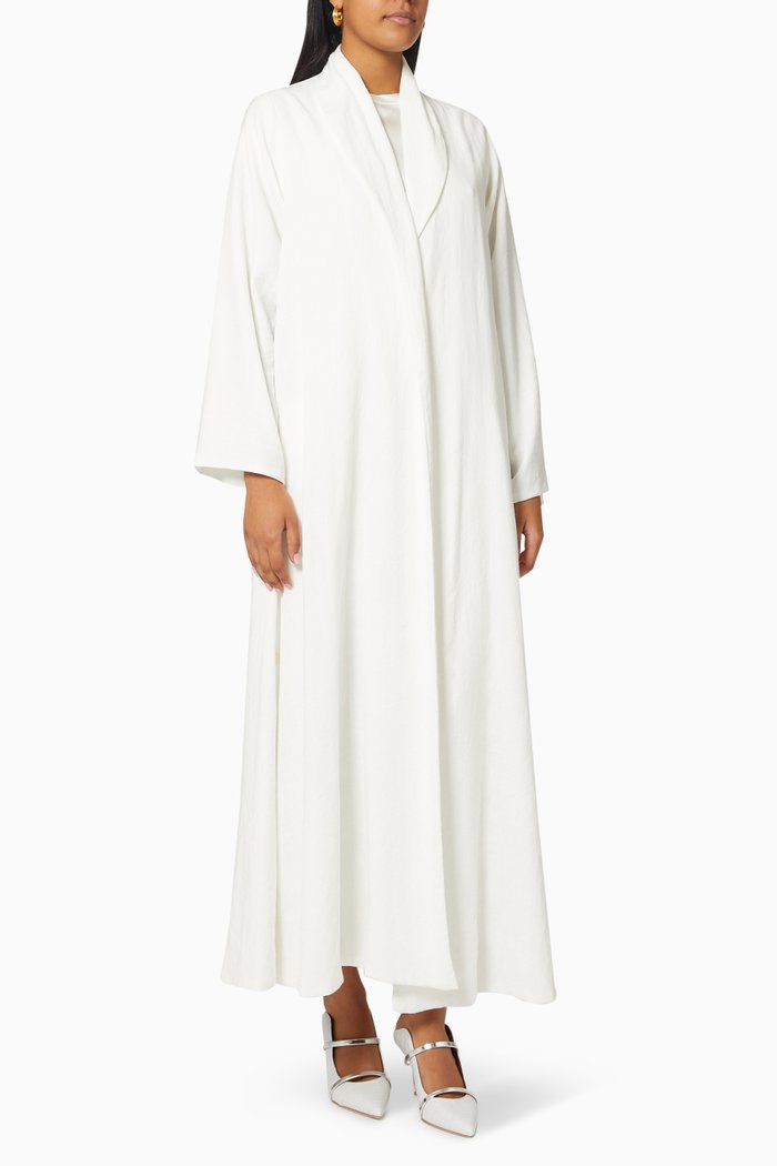 

Shawl Lapel Abaya in Linen, White