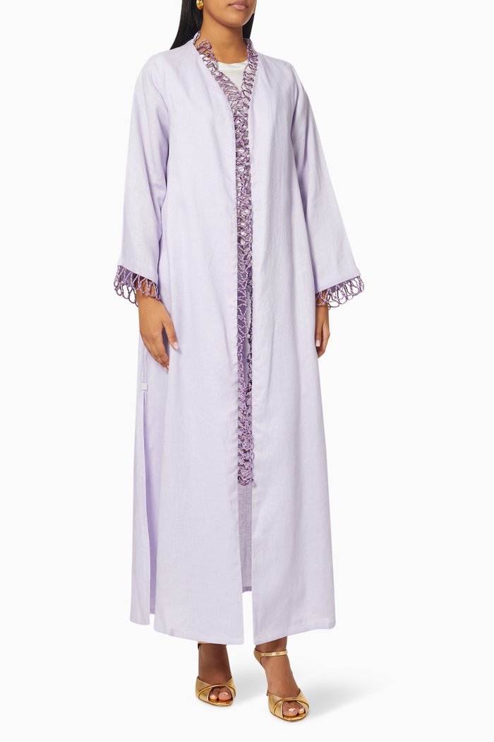 Loop Rope Trim Abaya in Linen, Purple