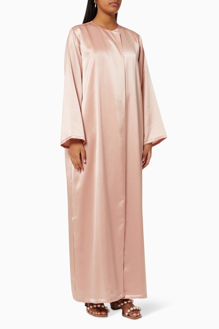 

Collared Abaya Set in Satin, Pink