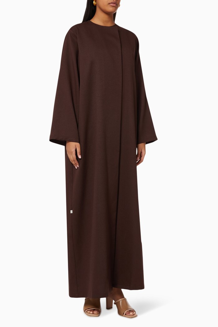 

Collared Abaya Set in Crepe, Brown