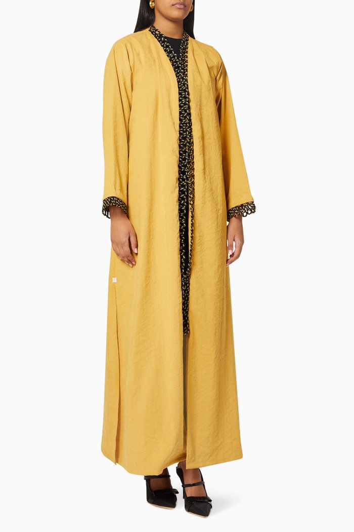 

Looped Rope Trim Abaya in Cotton, Yellow