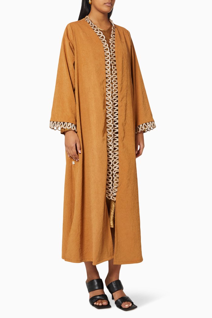 

Looped Rope Trim Abaya in Cotton, Brown