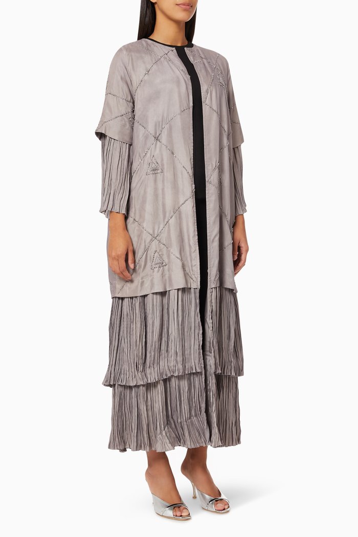 

Embroidered Layered Abaya, Grey