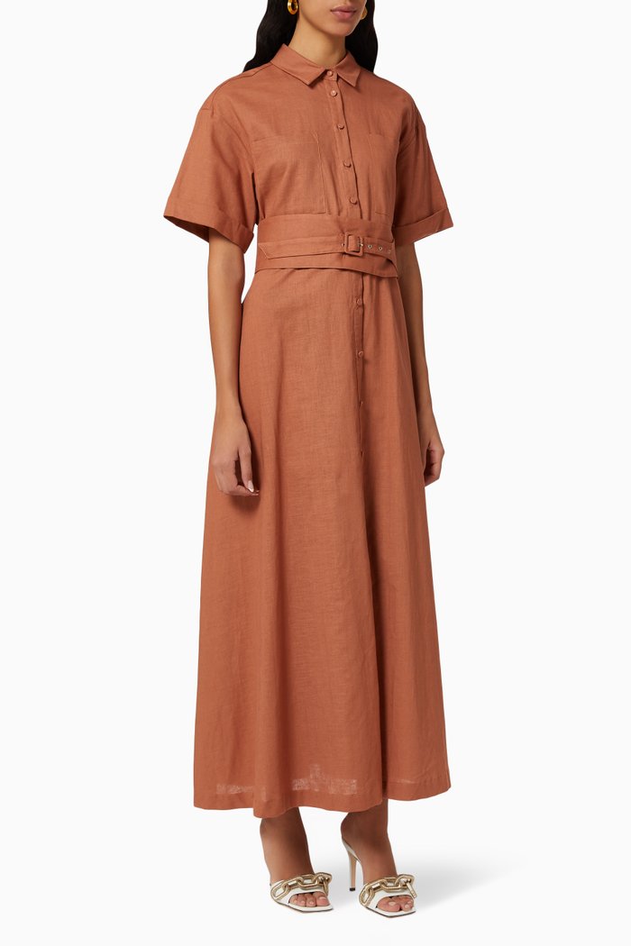 The Blue Light Dress in Linen, Brown