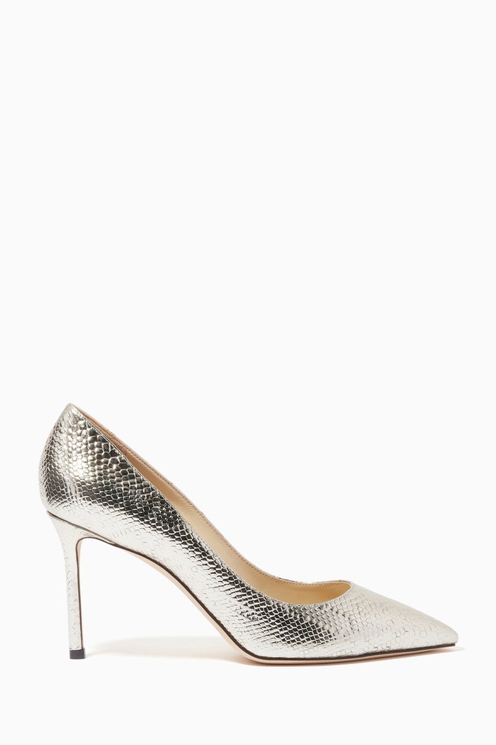

Romy 85 Pumps in Embossed Metallic Leather, Silver